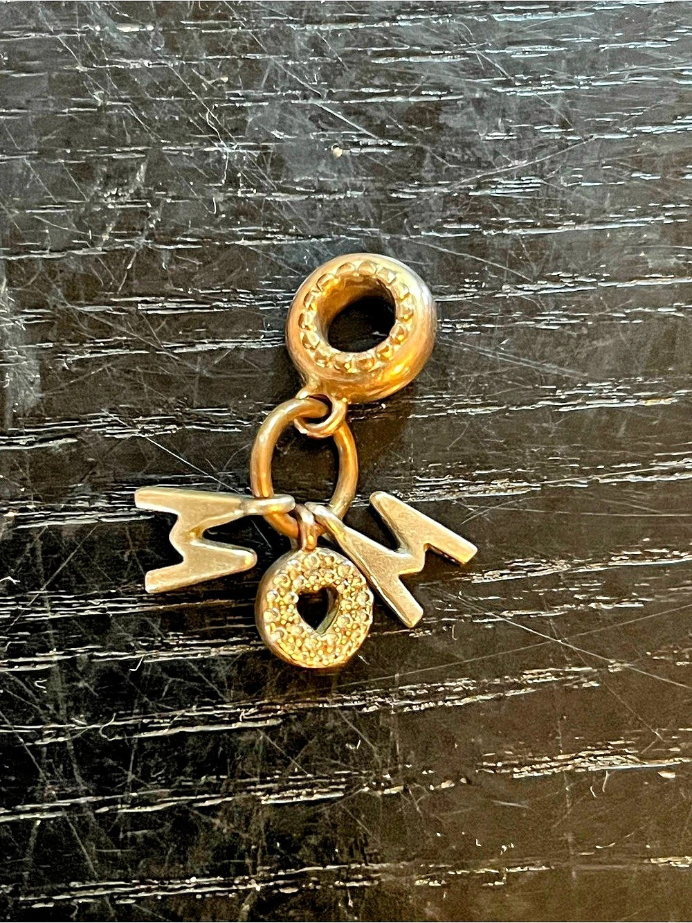 Retired 14K Rose Gold-Plated and Sterling Silver Mom Letters Dangle Charm with C
